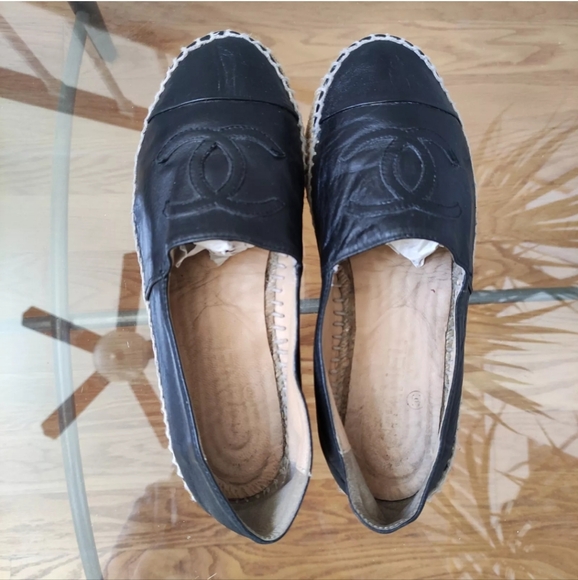 CHANEL CC Logos Espadrilles flats 36 black leather - Picture 2 of 15